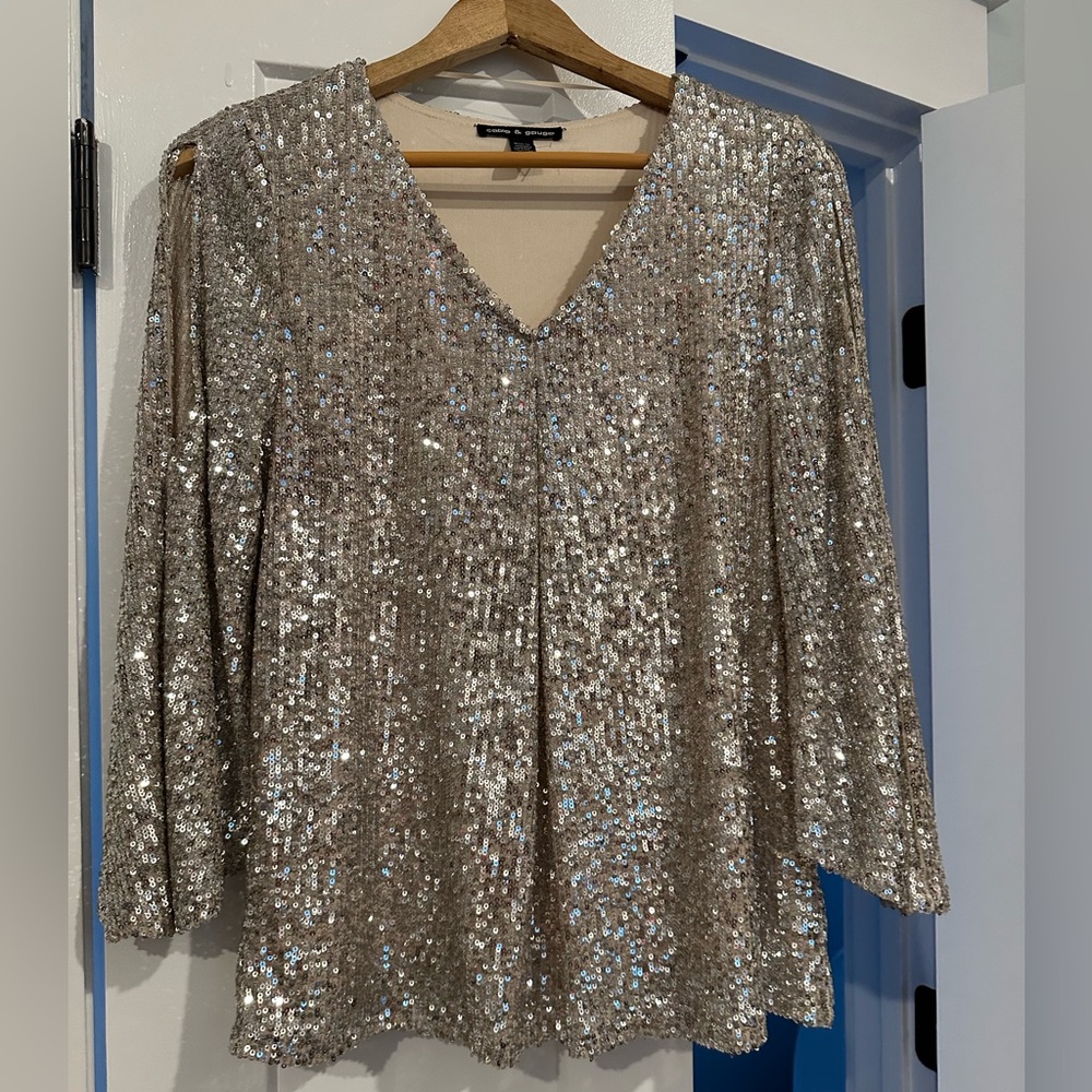 Sequin 3/4 slit sleeve Top